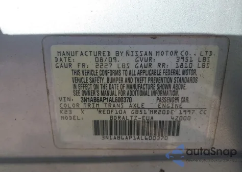 2010 Nissan Sentra 2.0S from USA, damaged, VIN 3N1AB6AP1AL600370